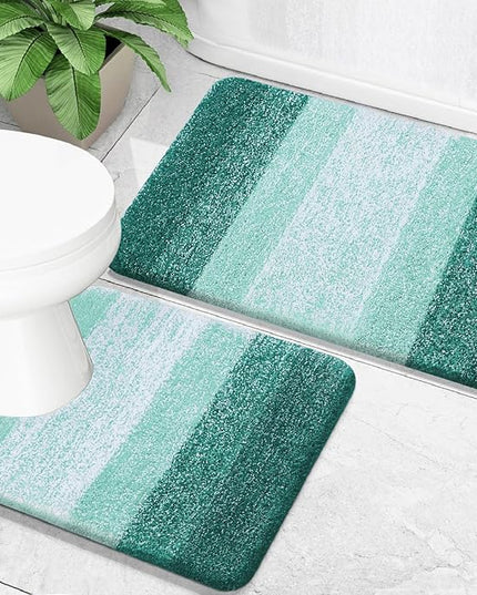 OLANLY Bathroom Rug Set 2 Piece, Soft Absorbent Microfiber Bath Mats and U-Shaped Contour Toilet Rug, Non-Slip, Machine Wash Dry, Plush Shaggy Bath Mats for Bathroom (30"x20"+24"x20", Blackish Green)