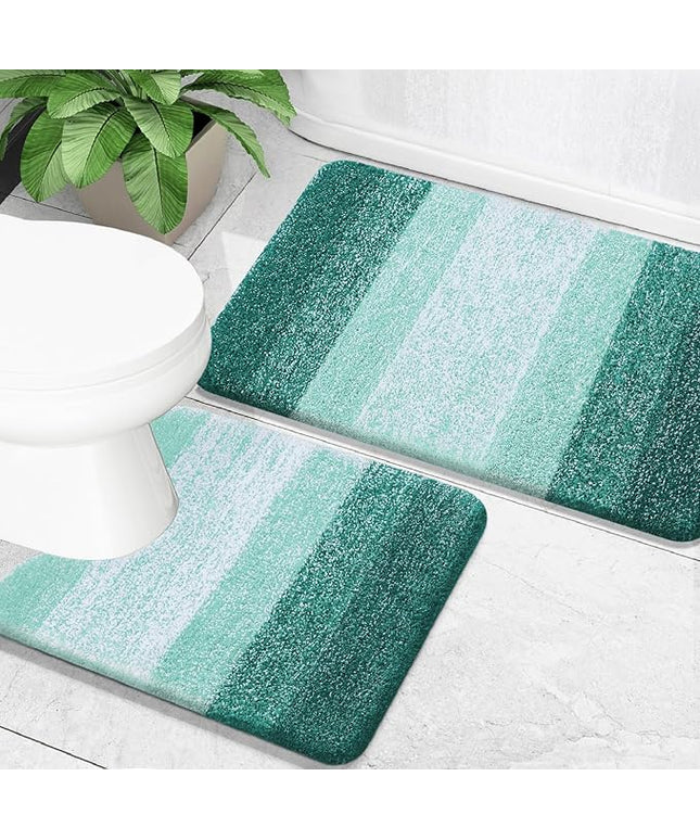 OLANLY Bathroom Rug Set 2 Piece, Soft Absorbent Microfiber Bath Mats and U-Shaped Contour Toilet Rug, Non-Slip, Machine Wash Dry, Plush Shaggy Bath Mats for Bathroom (30"x20"+24"x20", Blackish Green)
