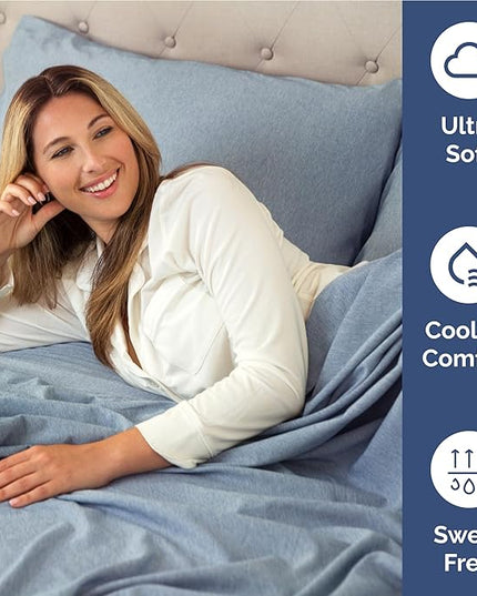 Full Size 4 Piece Sheet Set - Comfy Breathable & Cooling Bed Sheets Set - Hotel Luxury Bedding for Women, Men, Kids, Teens, Boys & Girls - Deep Pockets, Soft & Wrinkle Free - Blue (Heathered Sheets)