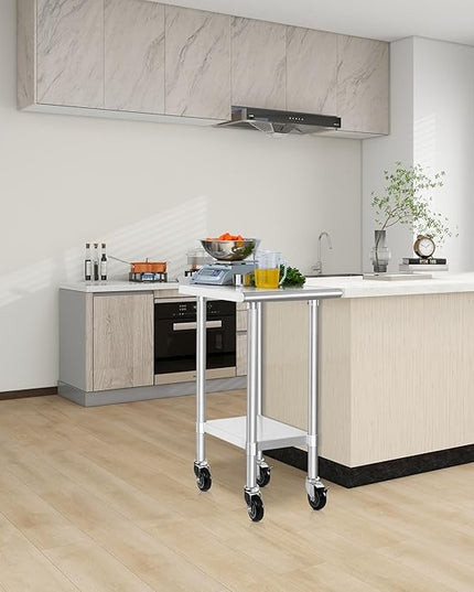 HARDURA Stainless Steel Commercial Work Table with Wheels Prep & Work Metal Table 24×18 Inches Heavy Duty NSF with Casters and 2" Backsplash