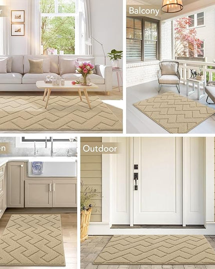hicorfe Front Door Mat Outside Entrance,20"x31.5" Absorbent Muddy Dirt Resist Welcome Door Mats Outdoor Indoor,Stain and Fade Resistant,Non Slip Backing Entry Mat Doormat for Entryway(Beige)