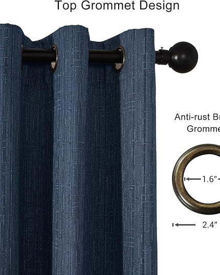 Jacquard Linen Curtains 108 inch Length 2 Panels Thick Faux Linen Blended Window Drapes Burlap Textured Curtains with Grommet for Living Room Bedroom Farmhouse (52x108 Navy) Natural