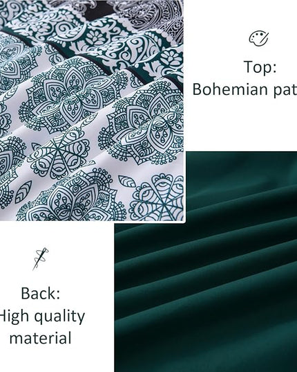 Cottolester Boho Comforter Set King Size,8 Pieces Emerald Green Bohemian Striped Bed in a Bag,Paisley Soft Microfiber Bedding Comforter Set