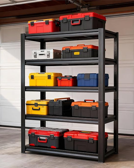 Garage Shelves,40''W Heavy-Duty Storage Shelves, Double-Layer Uprights, Thickened Shelves, Waterproof &Rustproof, Suitable for Indoor & Outdoor Use. (Black, 40''W*20''D*72''H, 5-Tier)