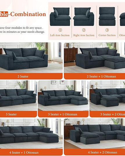 110" Sectional Couches for Living Room Boneless Couch Upholstered Cloud Couchs Sectional Modular Sectional Sofa with L Shaped