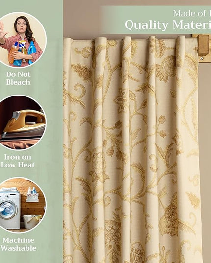 Maison d' Hermine Curtains for Living Room 100% Cotton 96 inch Length Two Panels Light Filtering Curtains for Bedroom Windows with Rod and Loop Pockets Drapes (Artisan Love Cream, 50" W x 96" L)