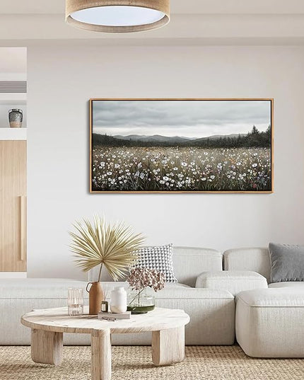 HGUAOA Vintage Framed Floral Landscape Wall Art for Living Room - Large Nature Artwork Above Bed Wall Decor - Farmhouse Mountain Pictures for Bedroom Wall Decor 20×40IN