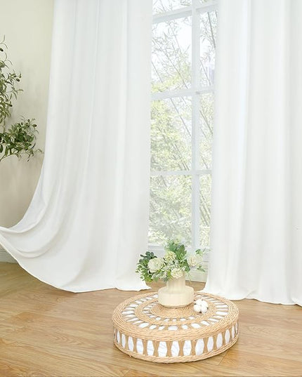 LAMIT White Linen Textured Curtains for Bedroom, Grommet Light Filtering Thick Curtains Noise Reducing Window Treatment Drapes for Nursery/Kitchen, Set of 2 Panels, W42 x L54