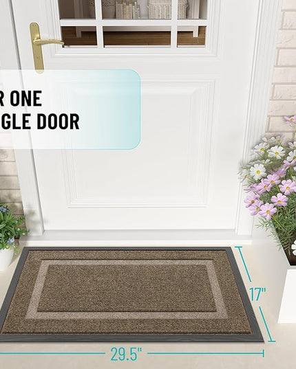 OLANLY Front Door Mat Indoor Outdoor Entrance, Waterproof All-Season, All-Weather Doormat, Sturdy Natural Rubber, Fade Resistant, Low Profile, Easy Clean Patio Porch Entryway Mat, 29.5x17, Brown