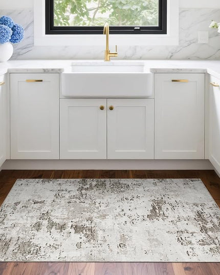 Modern Abstract 2x3 Area Rug Non Slip Non Shedding Low Pile Stain Resistant Rug for Entryway Kitchen Bedroom,Taupe/Beige