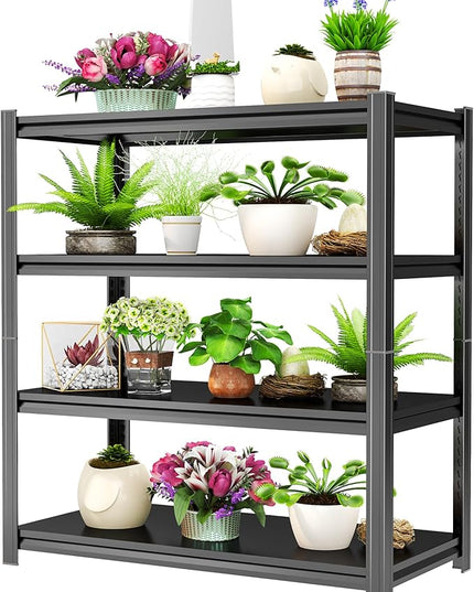 Storage Shelves, Garage Metal Shelving Unit, Adjustable, Double-Layer Column with Reinforced Ribs, Heavy-Duty, Capable of Bearing 600-3600 lbs (Black, 24 * 14 * 47, 4-Tier)