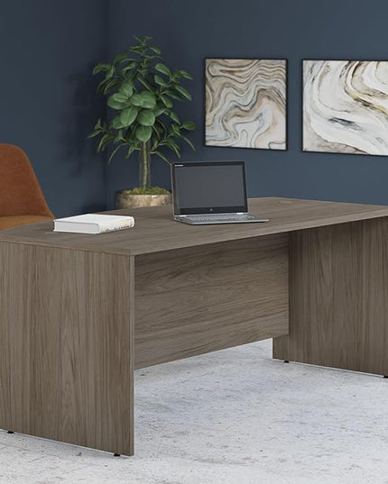 Bush Business Furniture Studio C Bow Front Desk, 72W x 36D, Modern Hickory