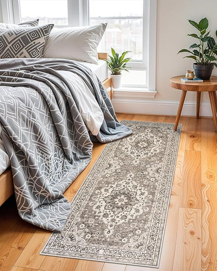 Washable Oriental Hallway Runner Rug - 2x6 Rugs for Living Room Soft Carpet for Bedroom Kitchen Waterproof Floral Distressed Indoor Stain Resistant Non-Shedding Floor Carpets (Beige, 2X6)