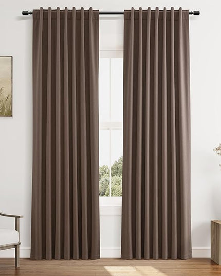 Guken 100% Blackout Curtains 84 Inch Length 2 Panels Set for Living Room Bedroom Back Tab Thermal Insulated Black Out Linen Drapes Room Darkening Mocha Mousse,52x84