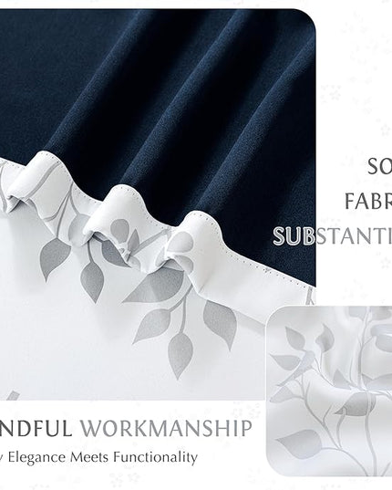 Beauoop Floral 100% Blackout Curtains 63 Inch Length 2 Panels for Bedroom Living Room Grey White Flower Patterned Room Darkening Thermal Insulated Soundproof Grommet Window Treatments Drapes, 52X63