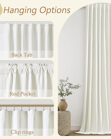 Guken Ivory Linen Blackout Curtains 132 Inch Length 2 Panels Set for Living Room Bedroom Back Tab Thermal Insulated 100% Black Out Linen Drapes Room Darkening Window Curtains