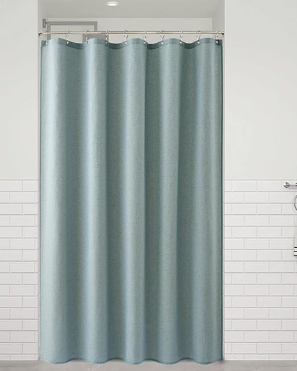 Naturoom Light Blue 60 Inch Shower Curtain - Stall Narrow Half Linen Ultra Thick Fabric Shower Curtain Set with Hooks, Boho Farmhouse Rustic RV Camper Bath Curtains for Bathroom, 60x72