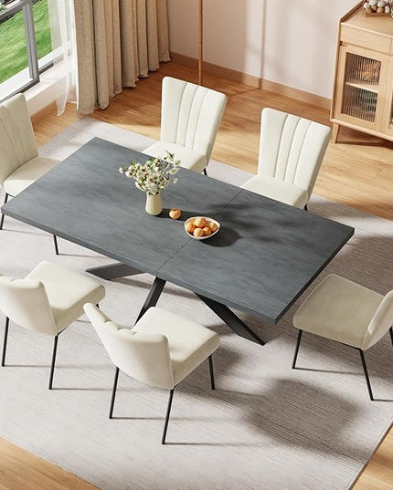 ZckyCine Dining Table Set for 6, Modern 78'' Dark Wood Dining Table and Fabric Dining Chairs Set of 6,Table and Chairs Set of 6,Ideal for Kitchen Dining Room