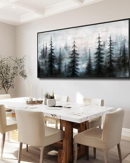 XIGUANGART Large Canvas Wall Art Misty Forest Landscape Pictures Nature Farmhouse Abstract Watercolour Painting Wall Decor Living Room, Bedroom Home Office Mural Decorations Artwork Black Framed
