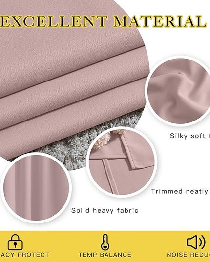 NICETOWN Blush Pink Short Curtains for Girls Room, Grommet Kitchen Window Curtains Thermal Short Drapes Room Darkening for Cafe, 2 Panels, W52 x L36