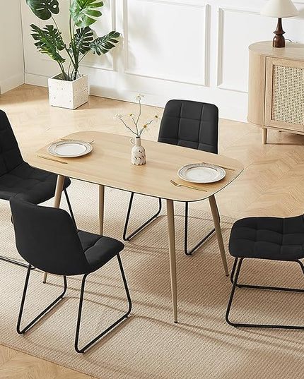 47.2" Modern Dining Table Set for 4, Wood Table with 4 Black Leather Chairs, Stylish Kitchen & Dining Room Furniture, Space-Saving Table and Chairs Set