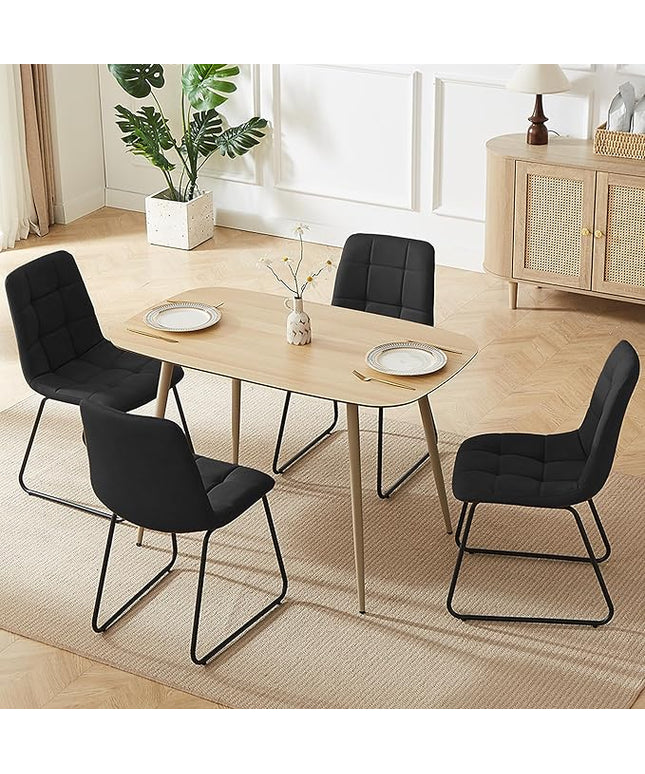 47.2" Modern Dining Table Set for 4, Wood Table with 4 Black Leather Chairs, Stylish Kitchen & Dining Room Furniture, Space-Saving Table and Chairs Set