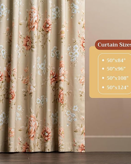 Maison d' Hermine Curtains for Living Room 100% Cotton 124 inch Length Two Panels Light Filtering Curtains for Bedroom Windows with Rod and Loop Pockets Drapes (Newburry Melba, 50" W x 124" L)