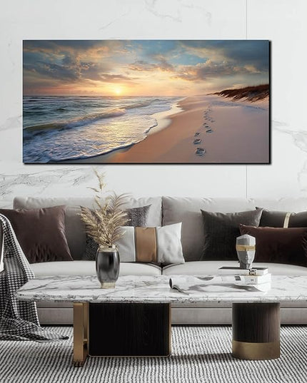 Ocean Wall Art Blue Canvas Sun Art Print Seascape Wall Decor Large Landscape Picture 24" x 48" Artwork for Living Room Bedroom Office