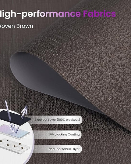 Astomi Motorized Roller Shades for Windows, Blackout Automatic Blinds with Remote, Smart Blinds, Voice Control, Compatible with Alexa, Google, Custom Size (Woven Brown)