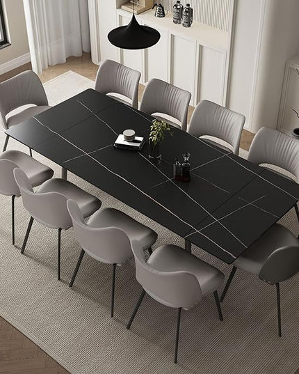 Extendable Dining Table (62.9" to 94.4") for 6 to 10 - Modern Rectangular Sintered Stone Table with High Hardness and Easy Maintenance - Stylish Black