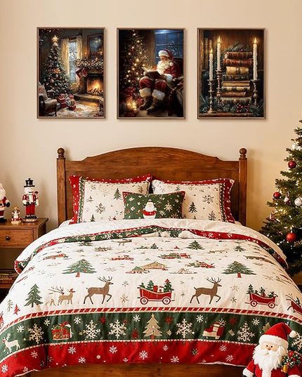 ANHUIB Christmas Canvas Wall Art Vintage Christmas Wall Decor Satan Claus Paintings X Man Artwork 12x16 Inches Set of 3 for Living Room Bedroom