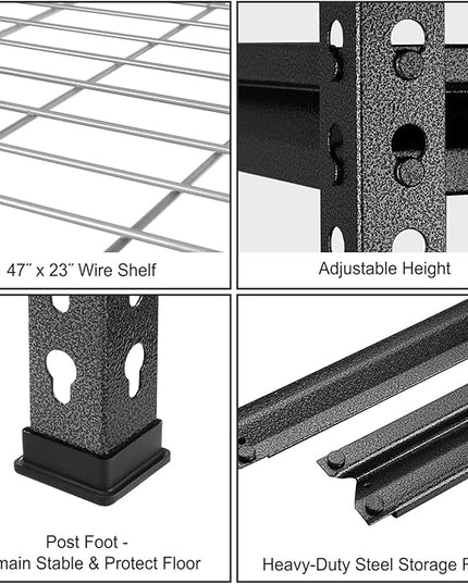 WORKPRO 5-Tier Metal Storage Shelving Unit, 48”W x 24”D x 72”H, Adjustable Storage Rack Heavy Duty Shelf, 4000 lbs Load Capacity (Total), for Garage, Kitchen, Bathroom, Warehouse, Black/Sliver, 2 Pack