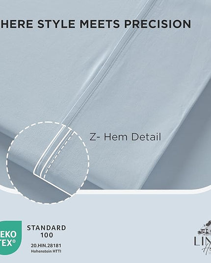Linen Home 100% Cotton Percale Pillowcases King Size, Blue Duck Egg, 2 Pieces of Pillow Case, Crisp and Cool Strong Bed Linen, 20 inches X 40 inches