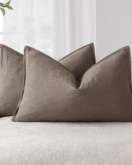 Foindtower Pack of 2, Decorative Linen Soild Throw Pillow Covers Accent Lumbar Cushion Case Boho Farmhouse Pillowcase for Chair Couch Sofa Bedroom Living Room Home Decor 12x20 Inch Light Coffee