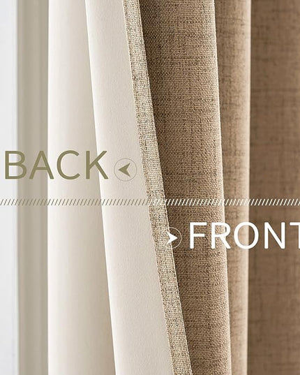 MIULEE 100% Blackout Linen Textured Curtains for Bedroom Solid Thermal Insulated Copper Brown Grommet Room Darkening Curtains & Drapes Luxury Decor for Living Room Nursery 42 x 63 Inch (2 Panels)