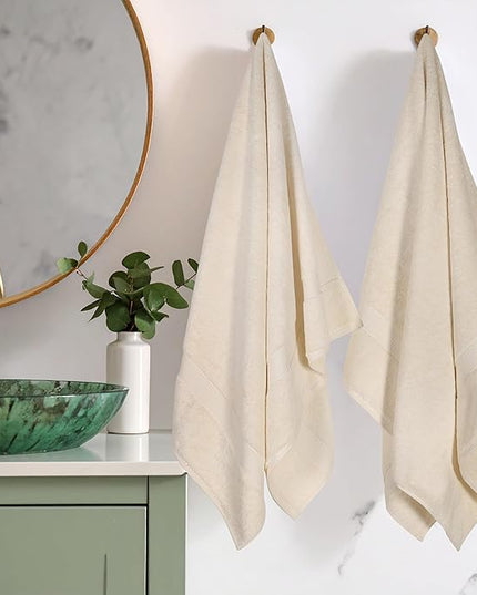 Superior Egyptian Cotton Pile Bath Towel Set of 2, Ultra Soft Luxury Towels, Thick Plush Essentials, Absorbent Heavyweight, Guest Bath, Hotel, Spa, Home Bathroom, Shower Basics, Cream
