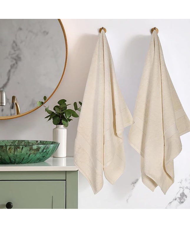 Superior Egyptian Cotton Pile Bath Towel Set of 2, Ultra Soft Luxury Towels, Thick Plush Essentials, Absorbent Heavyweight, Guest Bath, Hotel, Spa, Home Bathroom, Shower Basics, Cream