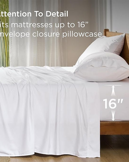 Bedsure California King Sheet Sets, Cooling Sheets, Rayon Derived from Bamboo, Deep Pocket Up to 16", Breathable & Soft, Hotel Luxury Silky Bedding for Hot Sleepers, White
