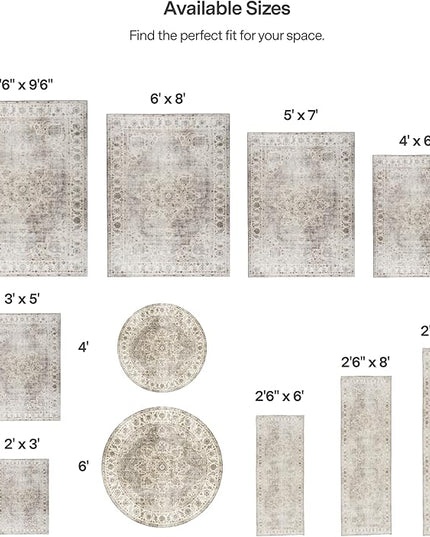 ReaLife Rugs Machine Washable Area Rug - Living Room Bedroom Bathroom Kitchen Entryway Office - Padded Crease Free Stain Resistant Premium - Boho Farmhouse Vintage- Joy- Beige Ivory - 2'x 3'