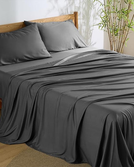 Bedsure Full Size Bed Sheets, Cooling Sheets, Rayon Derived from Bamboo, Breathable & Soft, Deep Pocket Up to 16 Inches, Hotel Luxury Silky Bedding for Hot Sleepers, Grey