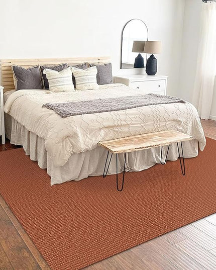 KOZYFLY Washable Area Rug 5x7 ft Rubber Backed Non Slip Rugs for Living Room Braided Cotton Bedroom Rug Woven Office Rugs Indoor Outdoor Floor Carpets for Dining Bedroom Living Room, Orange/Tan