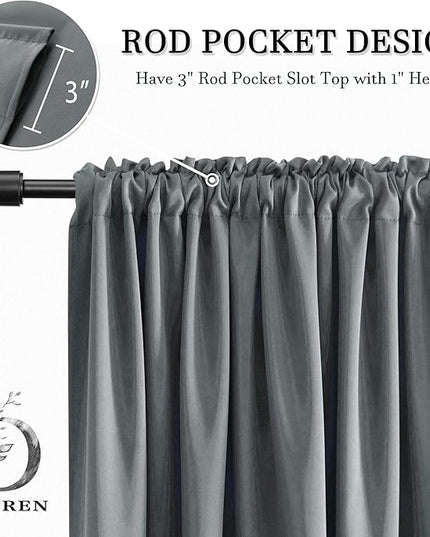 DONREN 96 Inches Long 2 Panels Blackout Curtain Panels for Bedroom - Rod Pocket Thermal Insulated Drapes for Living Room(Medium Grey,42 x 96)