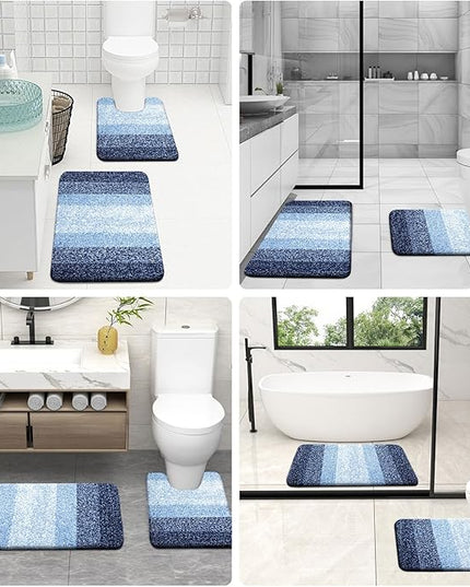 OLANLY Bathroom Rug Set 2 Piece, Soft Absorbent Microfiber Bath Mats and U-Shaped Contour Toilet Rug, Non-Slip, Machine Wash Dry, Plush Shaggy Bath Mats for Bathroom (24"x16"+24"x20", Navy)