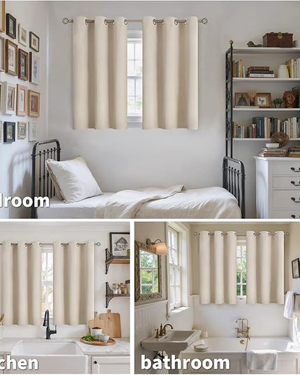 YoungsTex Short Blackout Curtains for Bedroom 40 Inches Length - Grommmet Room Darkening Thermal Insulated Drapes for Bathroom Kitchen Window, Champagne, 2 Panels, 42 x 40 Inch