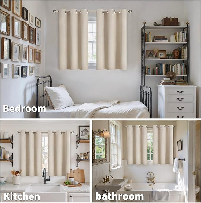 YoungsTex Short Blackout Curtains 45 Inches Long for Window - Small Thermal Insulated Drapes with Grommet Room Darkengin Privacy for Kitchen Bathroom Window, 2 Panels, 34 x 45 Inch, Champagne