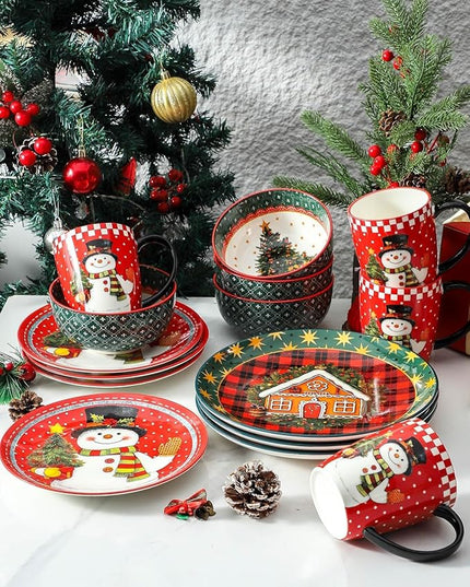 HASENSE Coffee Mugs, 15 OZ Coffee Cups Ceramic Set of 4 with Handle and Snowman Patterns for Man Woman, Colorful Christmas Porcelain Coffee Cups Set for Tea, Cocoa, Milk, Latte and Cappuccino