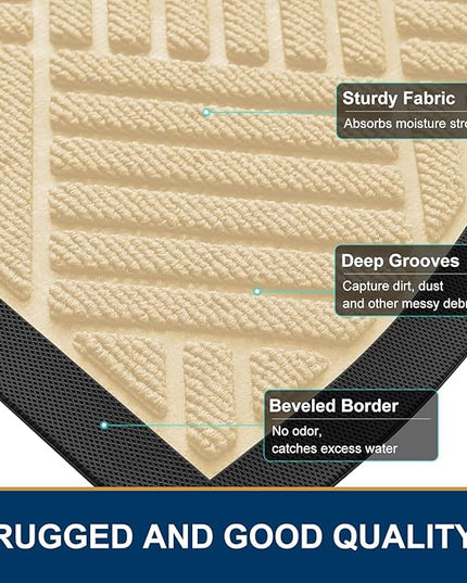 Smiry Half Circle Front Door Mat Outside Entrance, Heavy Duty Outdoor Indoor Natural Rubber Doormat, Non Slip, Trap Dirt and Moisture, Easy Clean, Low Profile Patio Porch Entryway Mat, 29.5x17, Beige