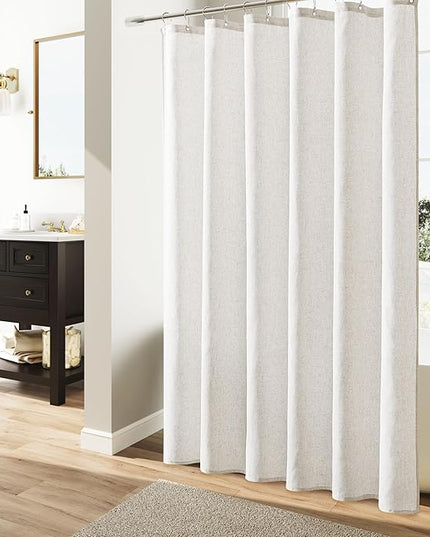 Naturoom Natural Linen Shower Curtain, Country Boho Farmhouse Bath Decor Shower Curtains Neutral Cloth Weighted Textured Fabric Bath Curtain Liner with Hooks, Beige White, 72x78