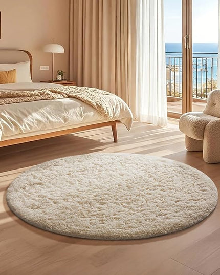 Ophanie Round Rugs 3Ft Ivory Circle Area Rug,Christmas Room Decor, Aesthetic Nursery Bedroom Carpet, Fluffy Fuzzy Plush Soft Shaggy Cream Living Room Rugs for Kids Boys Girls Teen Baby Home, Dorm