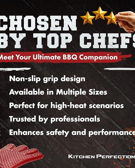 KITCHEN PERFECTION S Silicone Smoker Oven Gloves -Extreme Heat Resistant BBQ Gloves -Handle Hot Food Right on Your Grill Fryer Pit|Waterproof Oven Mitts |Superior Value Set+3 Bonuses